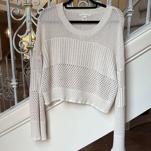 Cream Ribbed Crew Neck Sweater with Relaxed Fit